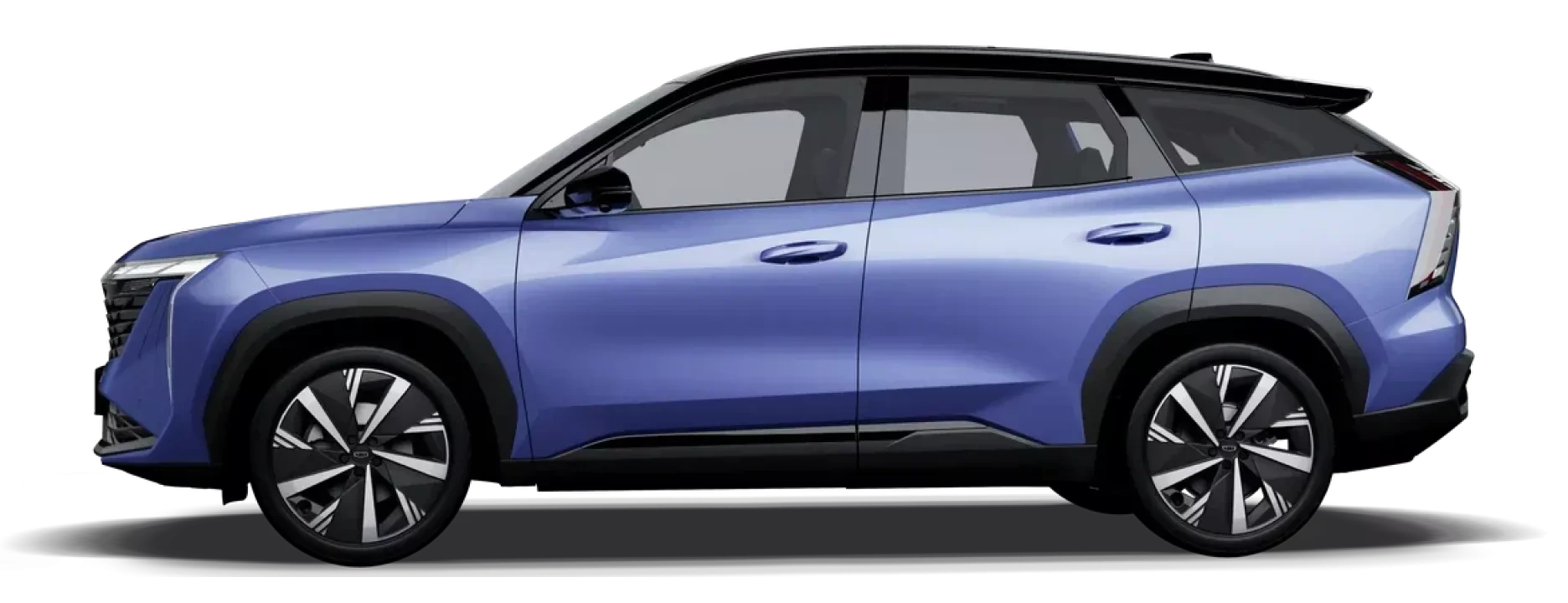 Синий Geely Atlas, вид сбоку